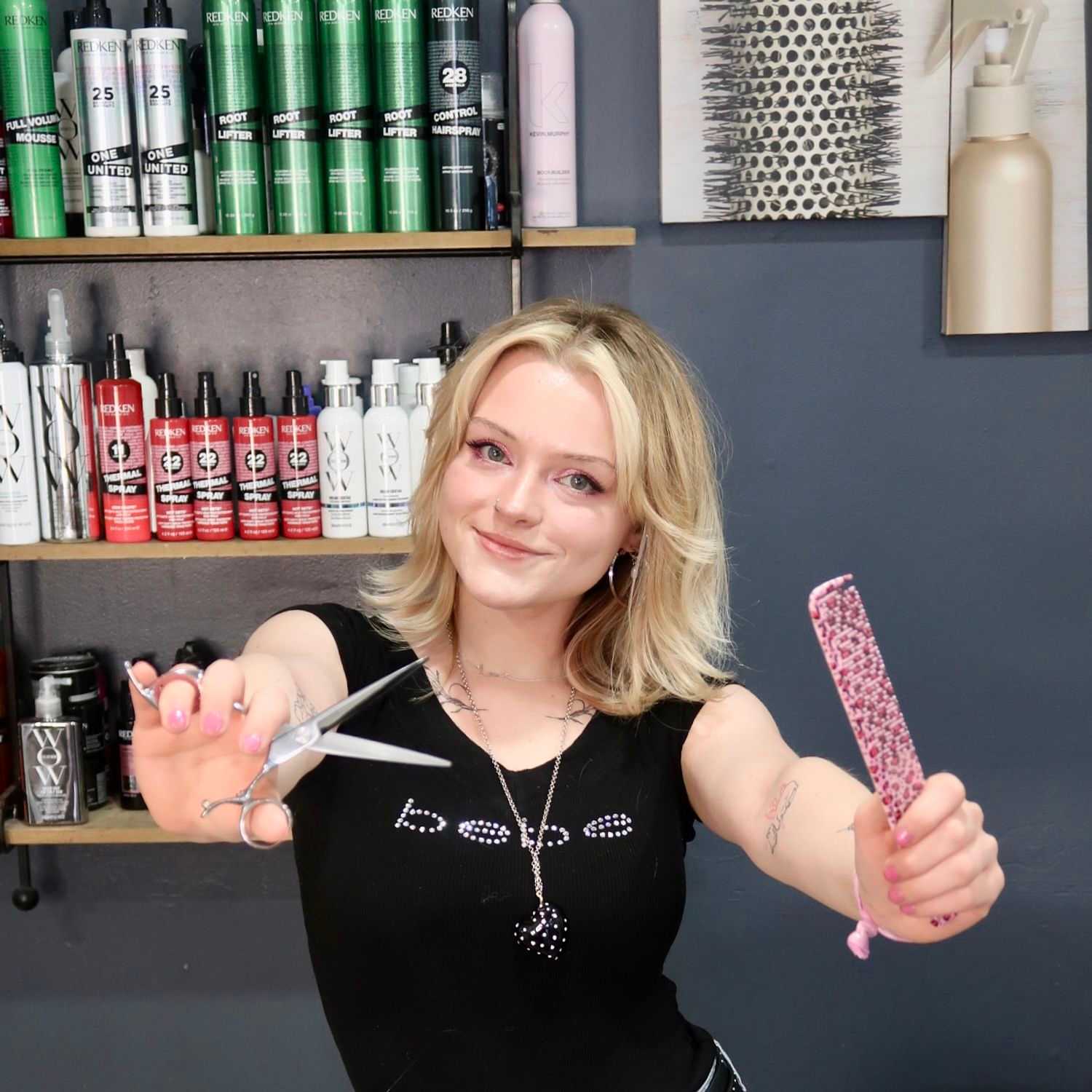 Portrait of Jamie, a professional stylist at Illusions Salon & Spa, showcasing their expertise and style.